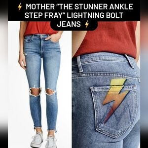 ⚡ Mother “The Stunner Ankle Step Fray” Lightning Bolt Jeans Sz 27⚡